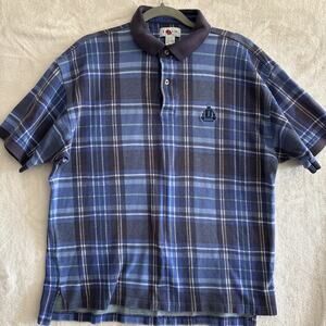 Vintage IZOD Polo Shirt Mens Large Blue Scotch Plaid Golf Club Cotton 90s Preppy